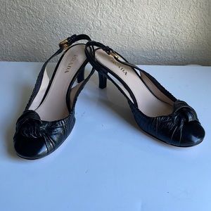 Womens Prada Milano black twisted round pump high heels